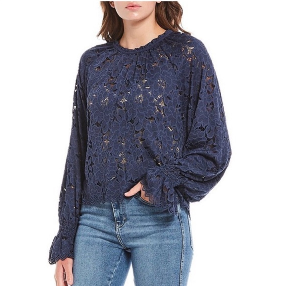 Free People Olivia Lace Top in Navy Sz M